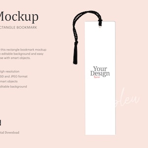 2" x 7" Bookmark With Tassel Mockup, Sublimation Bookmark Mockup, Rectangle Bokomark | Compatible With Affinity Designer - Smart Object