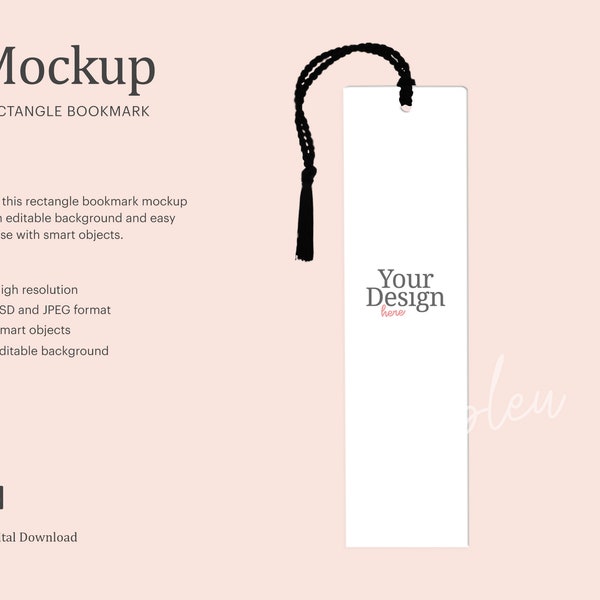 2" x 7" Bookmark With Tassel Mockup, Sublimation Bookmark Mockup, Rectangle Bokomark | Compatible With Affinity Designer - Smart Object