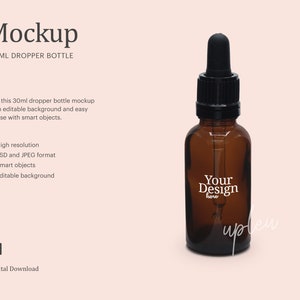 30 ml Glass Dropper Bottle Mock Up, Serum Dropper Bottle Mock Up, Liquid Dropper Bottle Mock Up | Editable Background | Smart Object