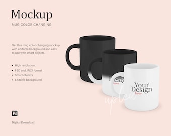 Farbwechsel Becher Mockup, Sublimationsbecher Farbwechsel Mockup, Kaffeebecher Mockup | Kompatibel mit Affinity Designer - Smart Objekt