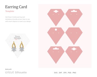 Plantilla de tarjeta de pendiente Forma de diamante, Tarjeta de pendiente SVG, Titular de la tarjeta de pendiente colgante, Pantalla de pendiente SVG / Silueta cricut / Psd, SVG, Png