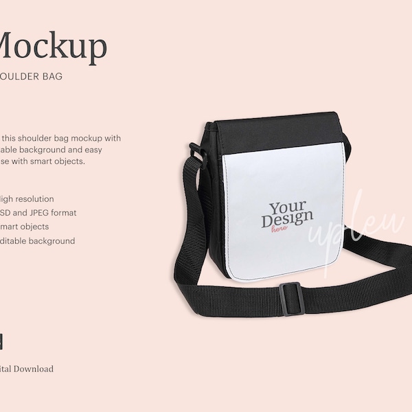 Shoulder Bag Mockup, Sublimation Shoulder Bag Mockup, Mens Cross Body Bag Mockup | Compatible With Affinity Designer - Smart Object
