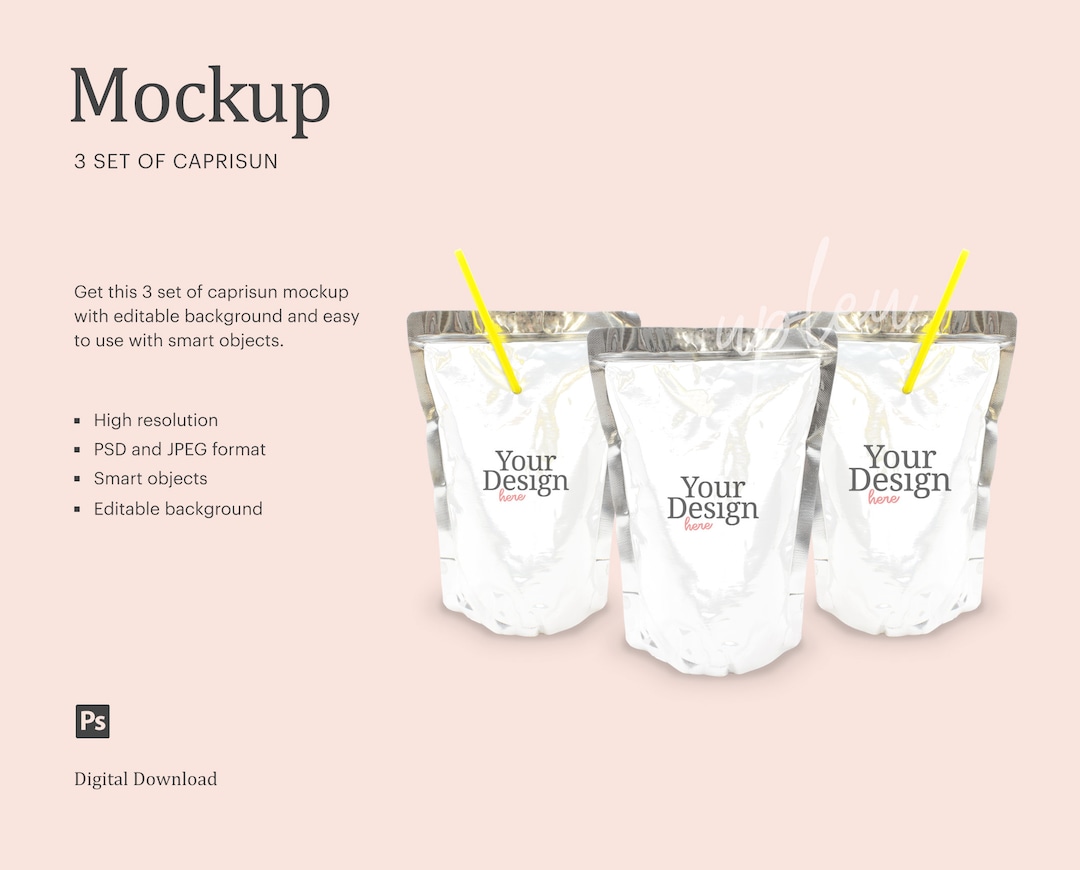 3 Set Juice Pouch Mockup, Party Favor Juice Label Mock Up, Plastic