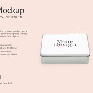 Rectangle Metal Tin Mock Up, Metal Tin Container Mock Up, Metal Tin Packaging Mock Up | Compatible With Affinity Designer | Smart Object