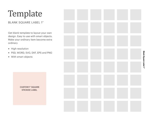 1x1 Blank Square Label Template Multipurpose | Etsy