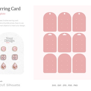 Earring Card Template 2.3" x 3.2", Earring Card SVG, Stud Earring Display Card | Cricut Silhouette | Silhouette Studio | Psd, SVG, Eps, Dxf