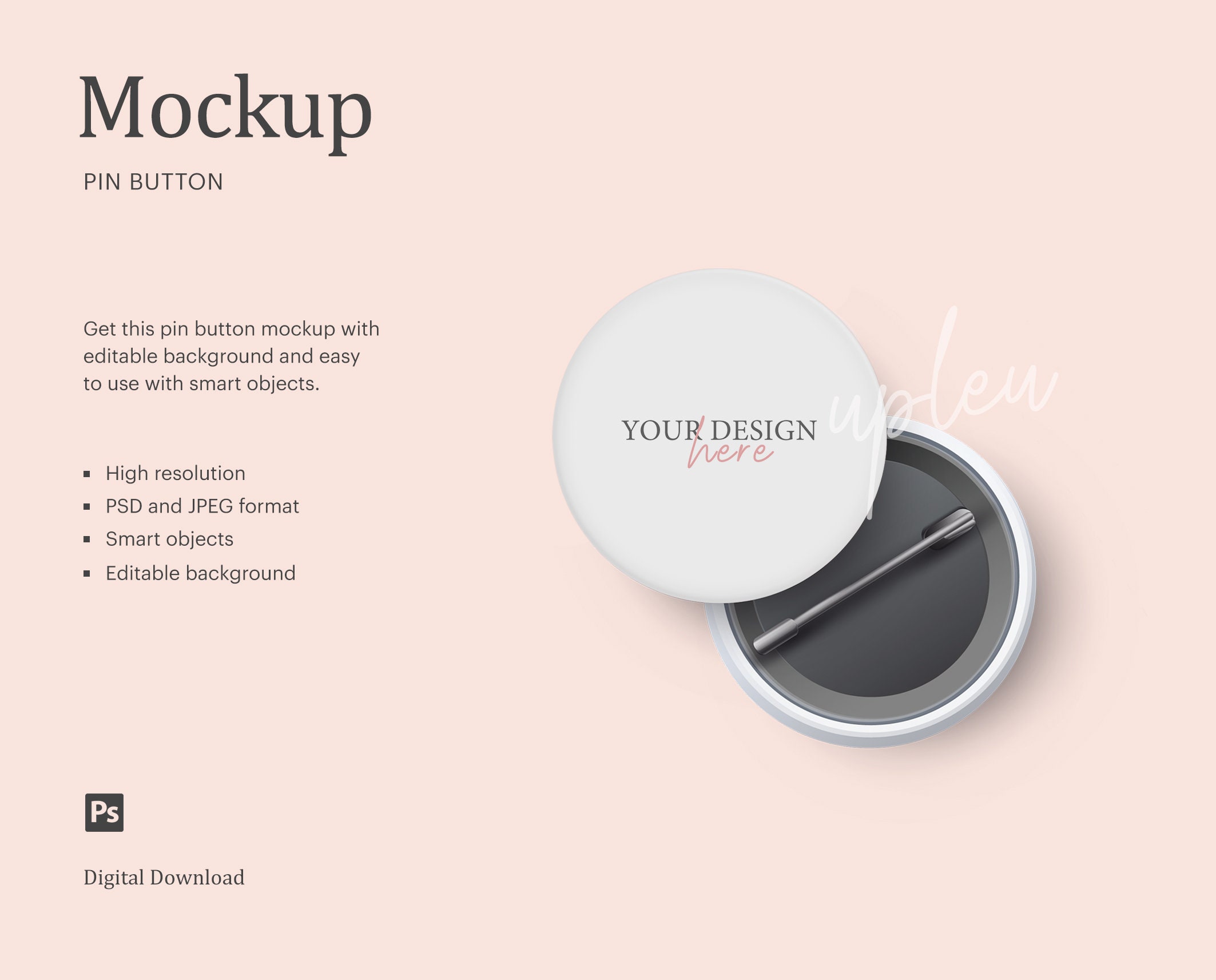 Pin Button Badge Mockup, Round Pin Button Mockup, Pin-Back Button Badge Mockup | Compatible With Affinity Designer - Smart Object