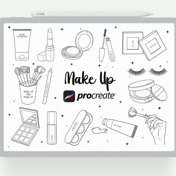 Procreate Stamps, 21 Makeup Procreate Brush, Cosmetic Digital Stamp, Beauty Cosmetic Stamp, Skin Care Makeup Procreate Stamp Brushes