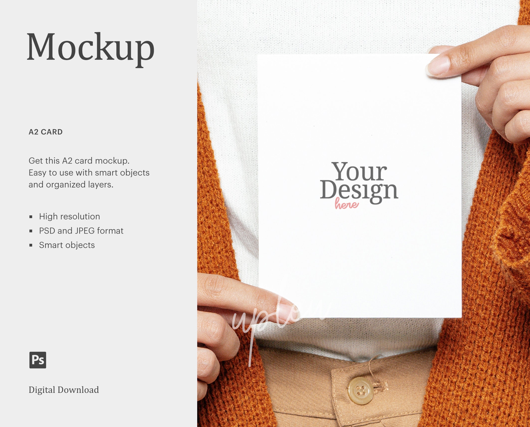 A2 Party Invitation Card Mock Up Model Holding A2 Card