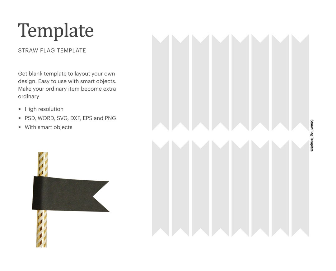 Straw Flag Blank Template, Drinking Straw Flag Template, Party Favor ...