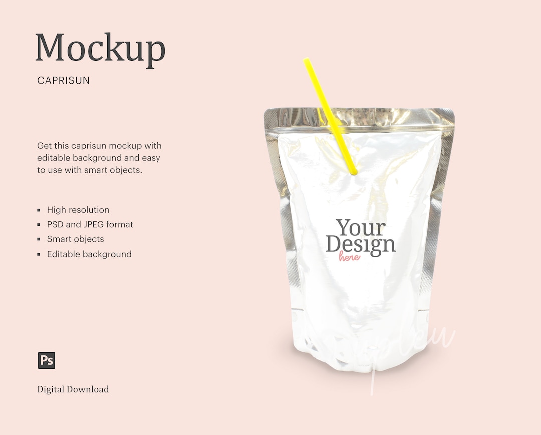 Plastic Juice Pouch Mockup, Drink Pouch Mockup, Party Favors Mockup