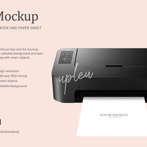 Printer And Paper Sheet Mockup, Home Printer Mockup, Page Printing, Printer Mockup Compatible With Affinity Designer Smart Object image 1