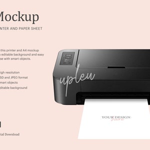 Mockup di stampante e foglio di carta, Mockup di stampante domestica, Stampa di pagine, Mockup di stampante / Compatibile con Affinity Designer - Oggetto intelligente