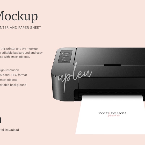 Printer And Paper Sheet Mockup, Home Printer Mockup, Page Printing, Printer Mockup | Compatible With Affinity Designer - Smart Object