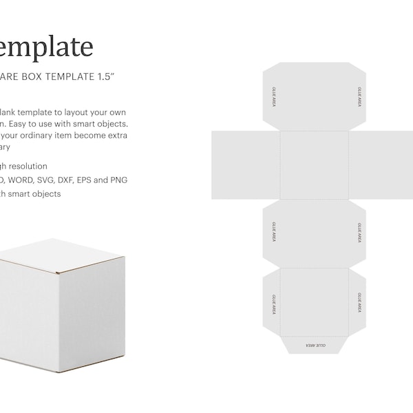 Square Gift Box Template 1.5"x 1.5", Square Paper Box Template, Multipurpose Box | Cricut Silhouette | Silhouette Studio | Paper Size Letter