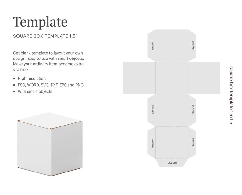 Square Gift Box Template 1.5x 1.5, Square Paper Box Template, Multipurpose Box Cricut Silhouette Silhouette Studio Paper Size Letter image 1