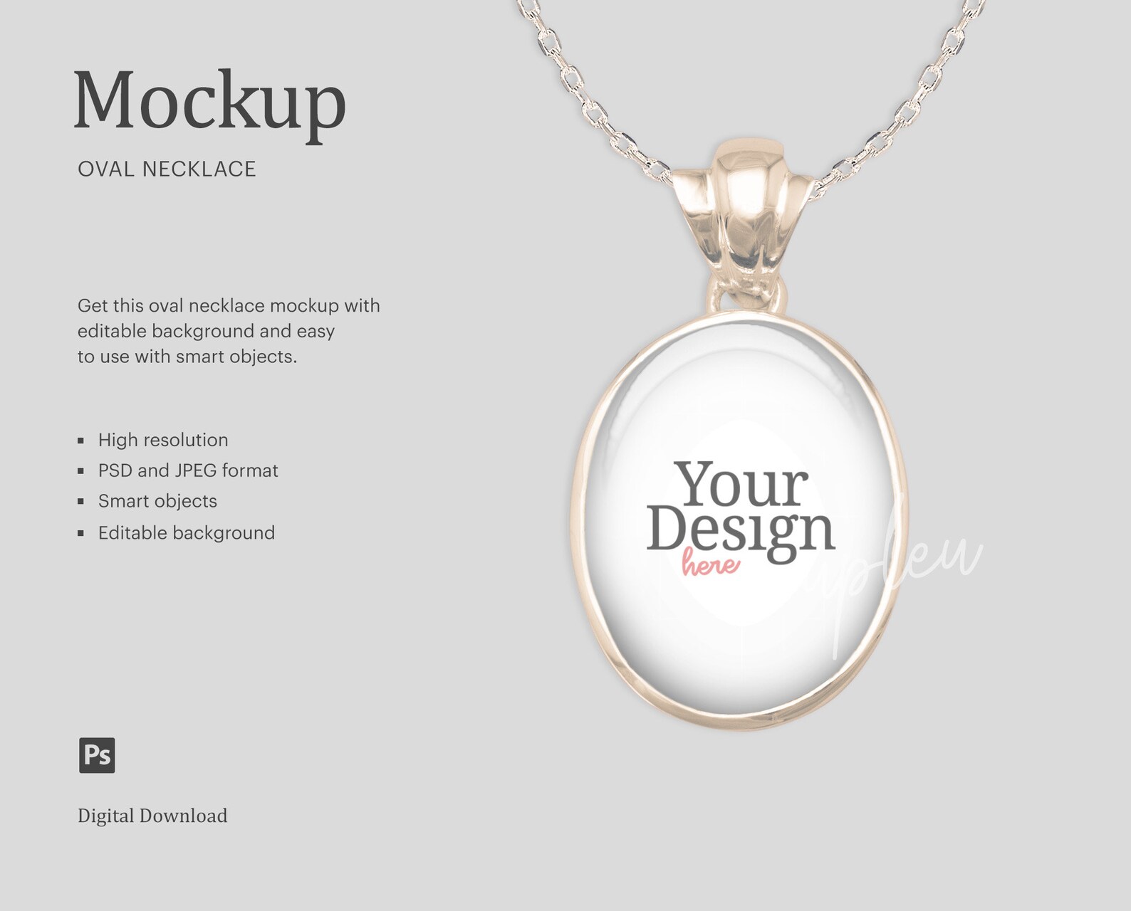 Download Oval Necklace Mock Up Oval Pendant Gold Necklace Mockup | Etsy
