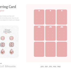 Stud Earring Card Template 2.3" x 3.2", Earring Card SVG, Earring Hang Tag | Cricut Silhouette | Silhouette Studio | Psd, SVG, Eps, Dxf, PNG
