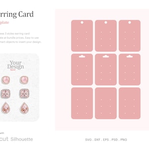 Stud Earring Card Template 2.3" x 3.2", Earring Card SVG, Earring Hang Tag | Cricut Silhouette | Silhouette Studio | Psd, SVG, Eps, Dxf, PNG