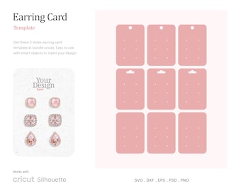 Stud Earring Card Template 2.3" x 3.2", Earring Card SVG, Earring Hang Tag | Cricut Silhouette | Silhouette Studio | Psd, SVG, Eps, Dxf, PNG