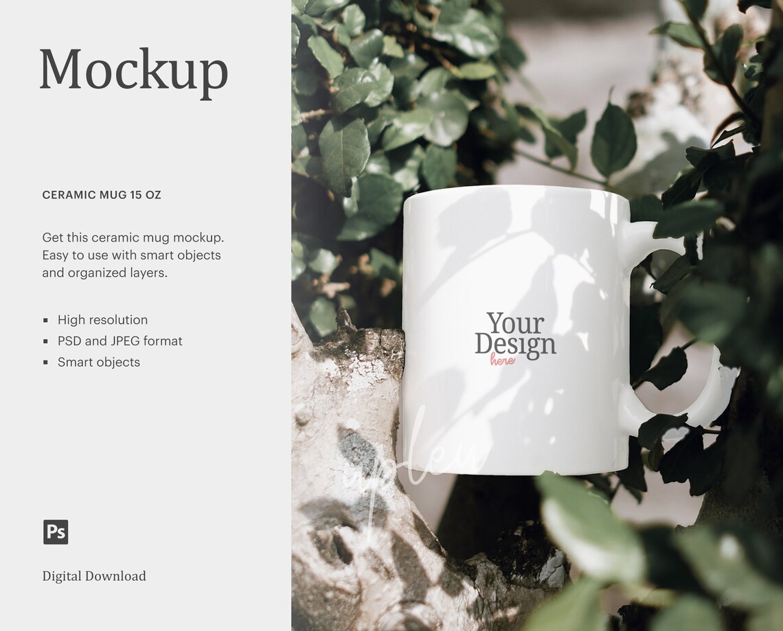 Download 15oz Mug Mockup Mug Mockup With Natural Tree Leaf Outdoor ...