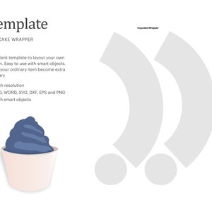 Cupcake lege wrapper sjabloon, cupcake wrapper, cake wrapper, partij gunst | Cricut silhouet | Silhouetstudio | Papierformaat Letter