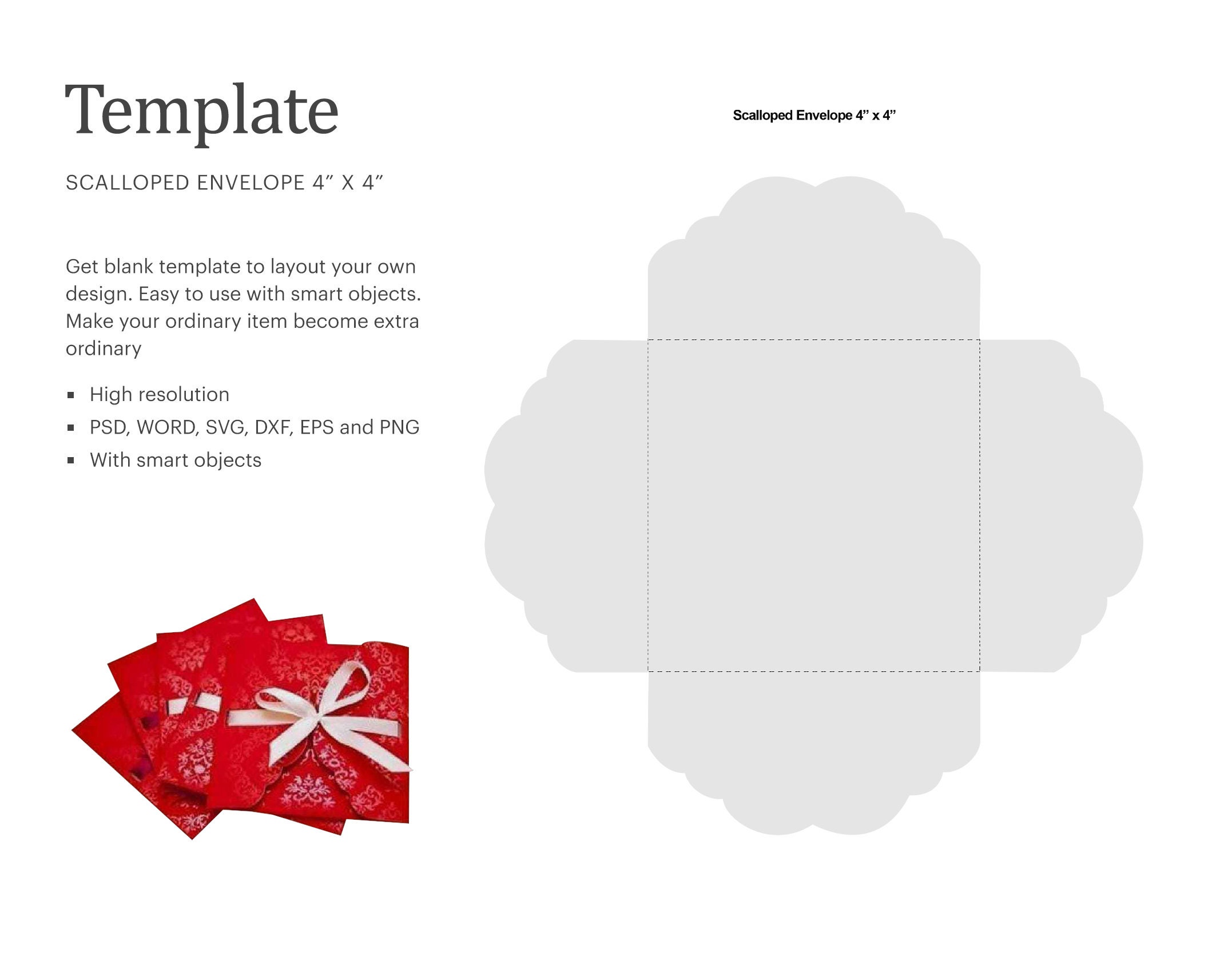 scalloped envelope 4 x 4 blank template card etsy ireland