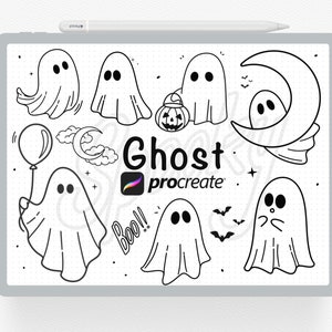 Procreate Stamp, 50 Ghost Procreate Stamp, Trick or Treat, Spooky Halloween Ghost Procreate Brushset