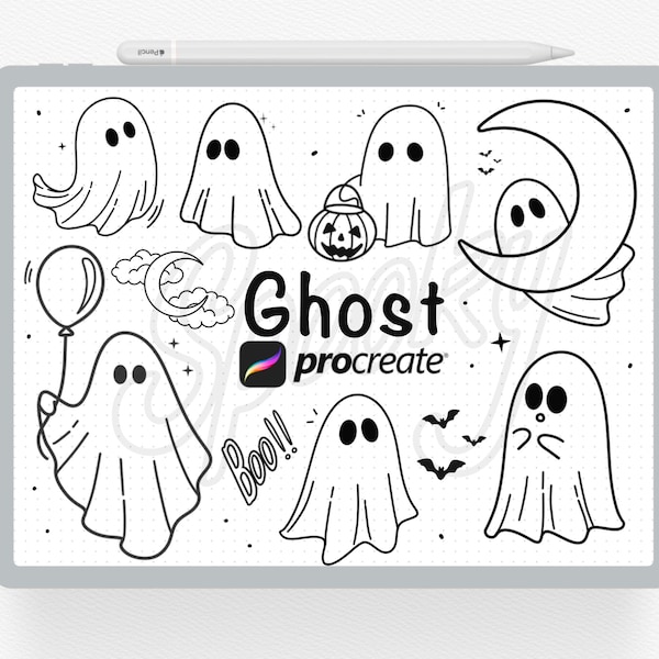 Procreate Stamp, 50 Ghost Procreate Stamp, Trick or Treat, Spooky Halloween Ghost Procreate Brushset