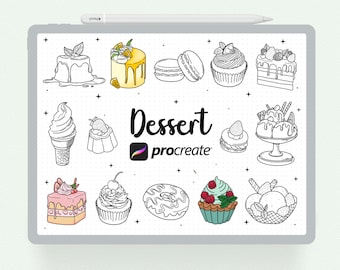 Procreate Stamps, 22 Dessert Procreate Stamp, Sweet Food Brush, Food Stamp, Sweets Desserts Procreate Stamp Brushes.