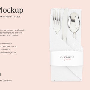 Napkin Wrap 3.5x8.5 Mockup, Napkin Wrapper Mockup, Party Favor Mockup, Napkin Ring Mockup | Compatible With Affinity Designer - Smart Object