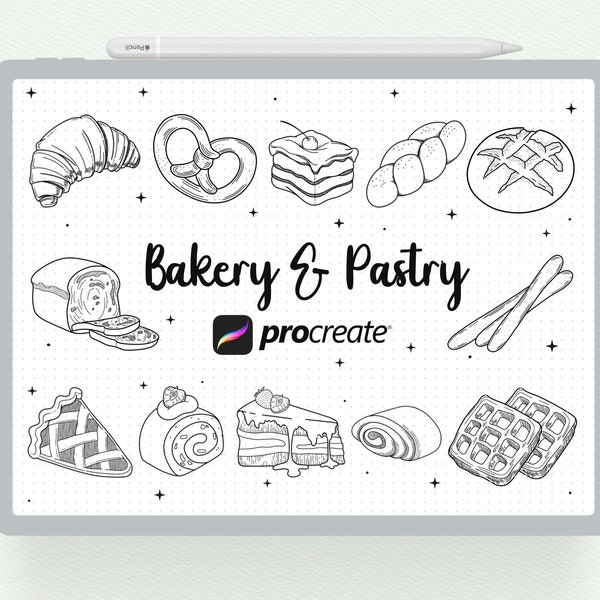 Procreate Stamp, 17 Bakery and Pastry Procreate Brush, Dessert Cake Brushset, Sweet Food Procreate Stamps