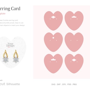 Heart Earring Holder Card Template, Earring Card SVG, Dangle Earring Card Display, Cricut Silhoutte | Silhouette Studio | SVG, Png, Psd, Dxf