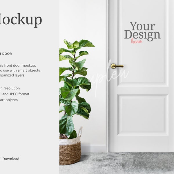 Front Door Decal Mock Up, Styled Door Decal Mock Up, Door Decal Mock Up With Plant | Compatible Affinity Designer | Smart Object