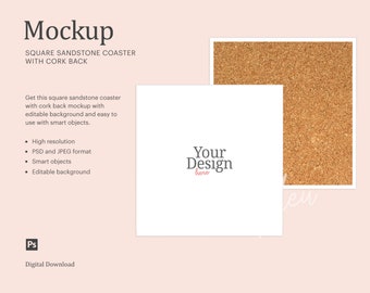 Coaster Square Back Cork Mockup, Sublimation Coaster Mockup, Coaster Mockup | Compatible With Affinity Designer - Smart Object