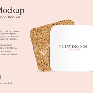 Maqueta de Coaster Square, Maqueta de sublimación Hardboard Coaster Square, Posavasos para bebidas / Compatible con Affinity Designer - Objeto inteligente