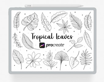 Procreate Stamps, 36 Tropical Leaves Procreate Stamp, Flower Brush Set, Jungle Leaves Stamps, Botanical Leaf Brushes