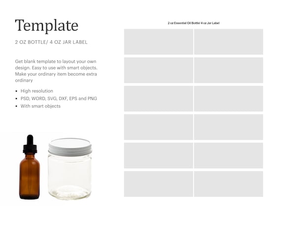 2 Oz Essential Oil Bottle & 4Oz Jar Label Template, Blank Label Template | Cricut Silhouette | Silhouette Studio | Paper Size Letter