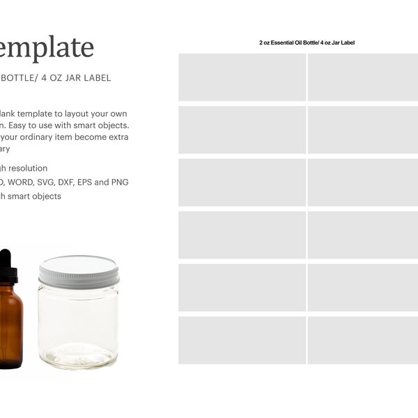 2 Oz Essential Oil Bottle & 4Oz Jar Label Template, Blank Label Template | Cricut Silhouette | Silhouette Studio | Paper Size Letter