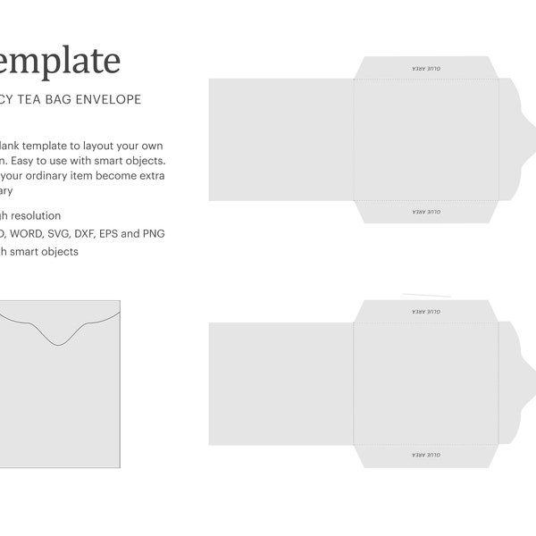 Modèle d'enveloppe de sachet de thé fantaisie 3,25"x2,75", Modèle d'enveloppe de sachet de thé vierge | Silhouette Cricut | Studio de silhouettes | Format de papier Lettre
