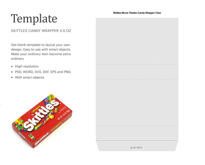 Download Skittles Movie Theater Candy 3.5oz Wrapper Template Paper ...