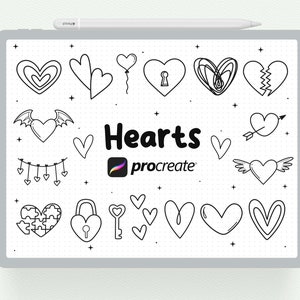 Procreate Stamps, 55 Heart Procreate Stamp, Love Brush, Shape Stamp, Jurnal Stamps, Valentine Procreate Stamp Brushes