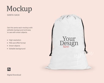 Drawstring Santa Sack Mockup, Sublimation Santa Bag Mockup, Santa's Gift Bag Mock Up | Compatible With Affinity Designer - Smart Object