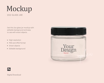 2 oz Glass Jar Mock Up, Cream Jar Mock Up, Pot Cosmetic Glass Mock Up, Glass Jar Mockup | Compatible With Affinity Designer | Smart Object