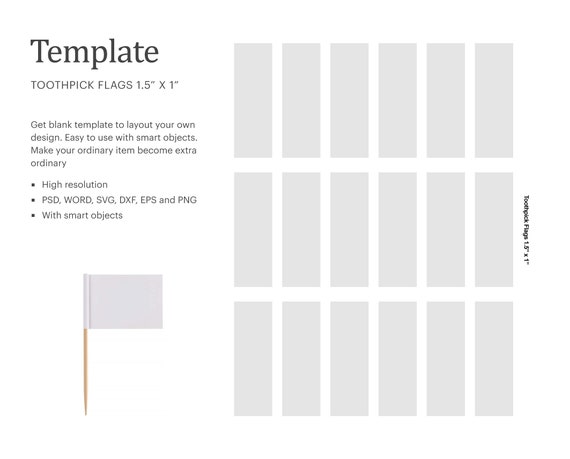 Toothpick Flag 1 5x1 Template Paper Size Etsy
