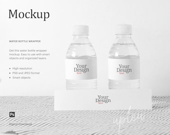 Water Bottle Wrapper With Table Tent Mockup, Water Bottle Label Mockup, Table Tent Mockup, Party Favor, Compatible With Affinity Designer