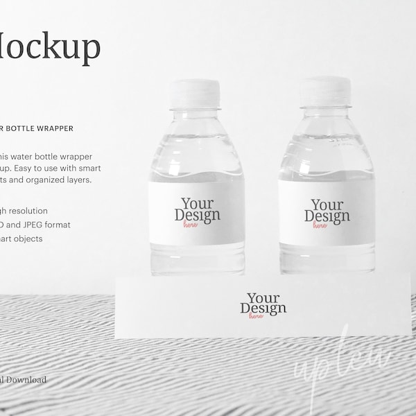 Water Bottle Wrapper With Table Tent Mockup, Water Bottle Label Mockup, Table Tent Mockup, Party Favor, Compatible With Affinity Designer