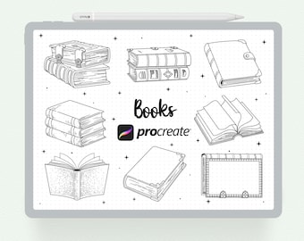 Procreate Stamps, 15 Books Procreate Stamp, Book Brushes for Procreate, Back to School, Library Books, Digital Download