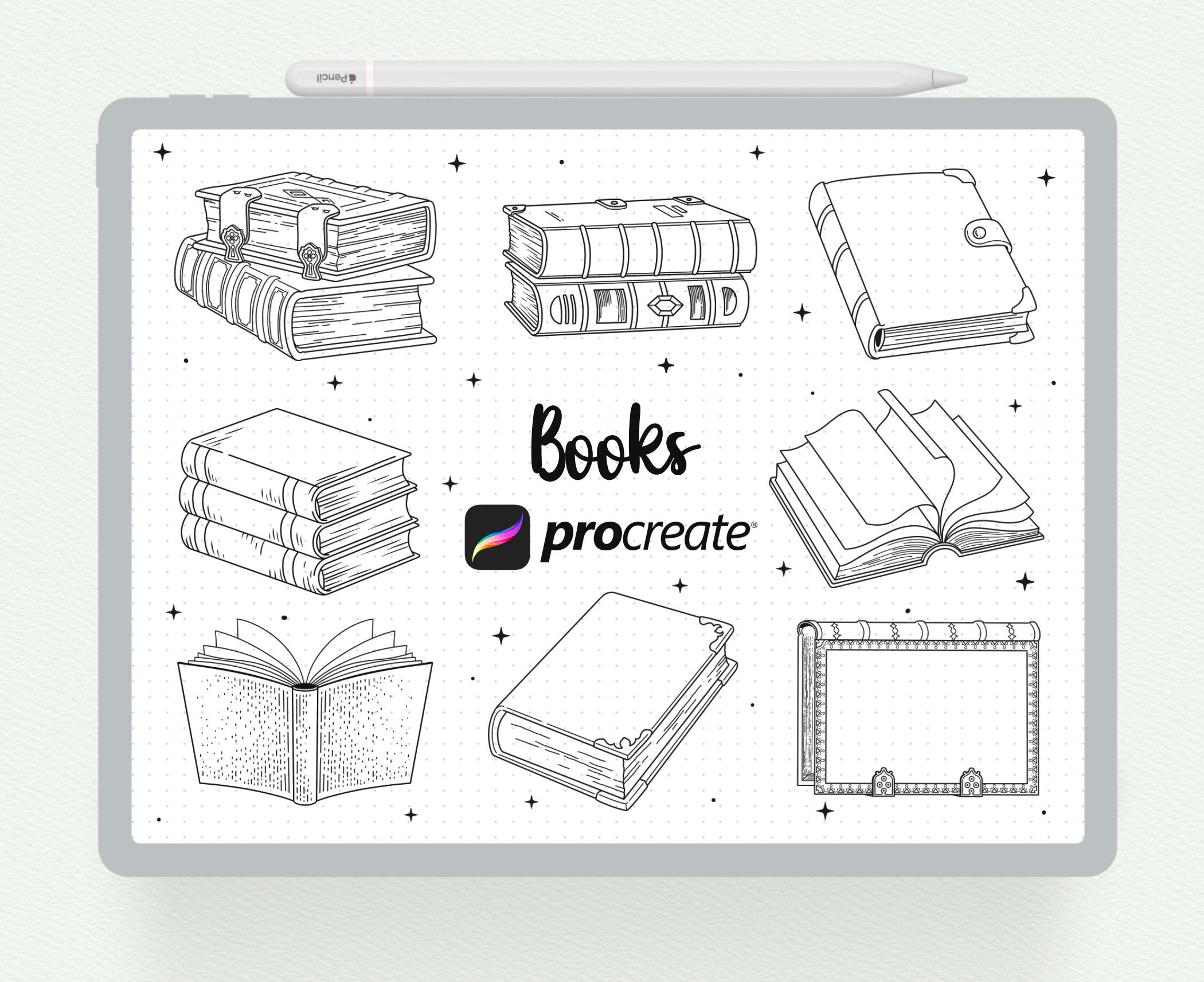 Books Procreate Stamps Set (15 Brushes) — Book Brush Pack for Procreate, Back-to-School, Library, Digital Download