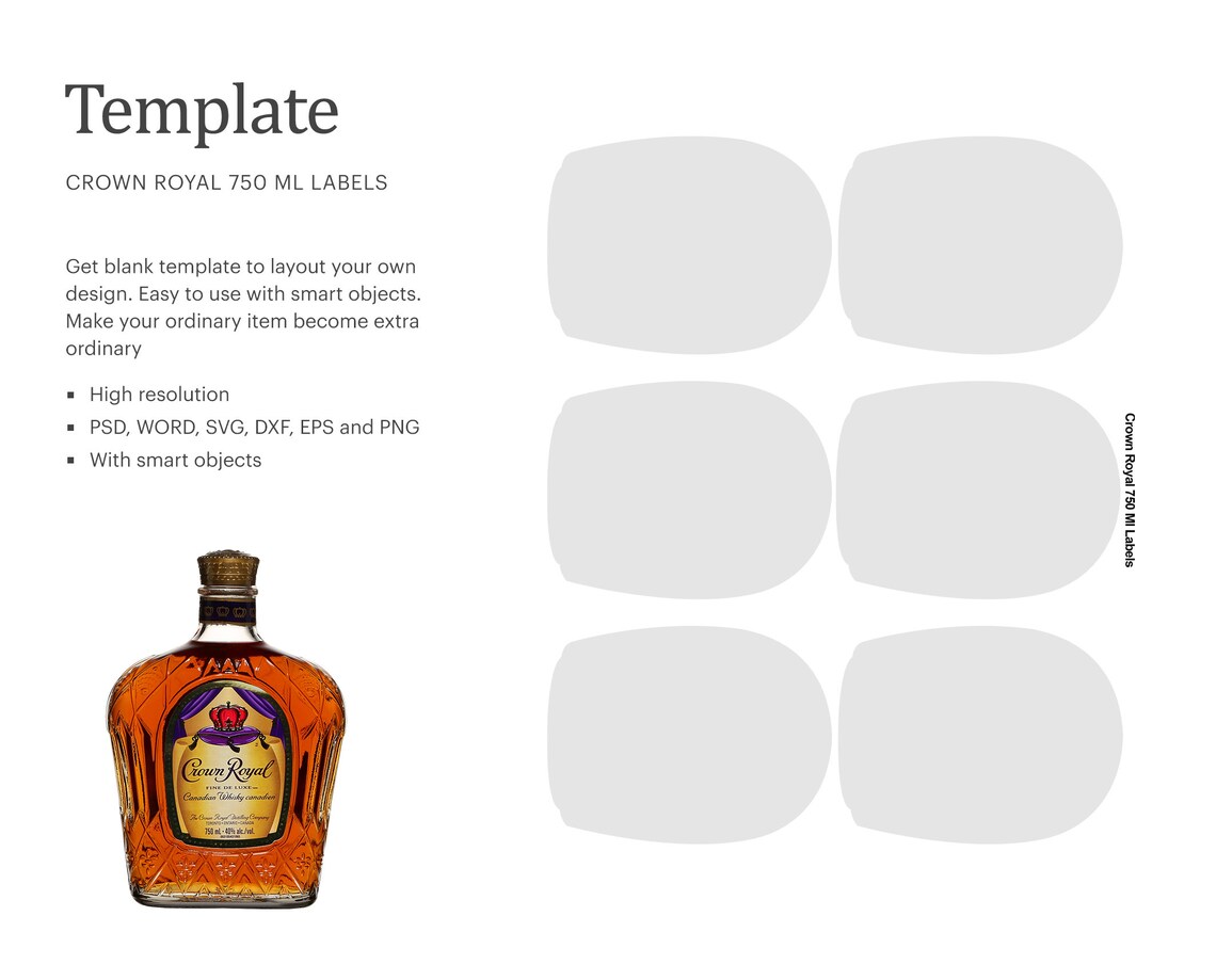 Crown Royal 750 Ml Blank Label Template Whiskey Bottle Label Etsy